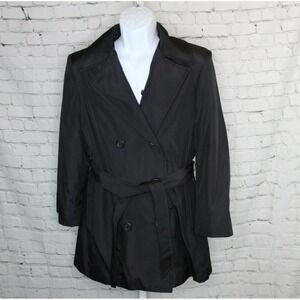 Mackintosh of New England Black Coat Pink Quilt Lined Women's Size Medium EUC